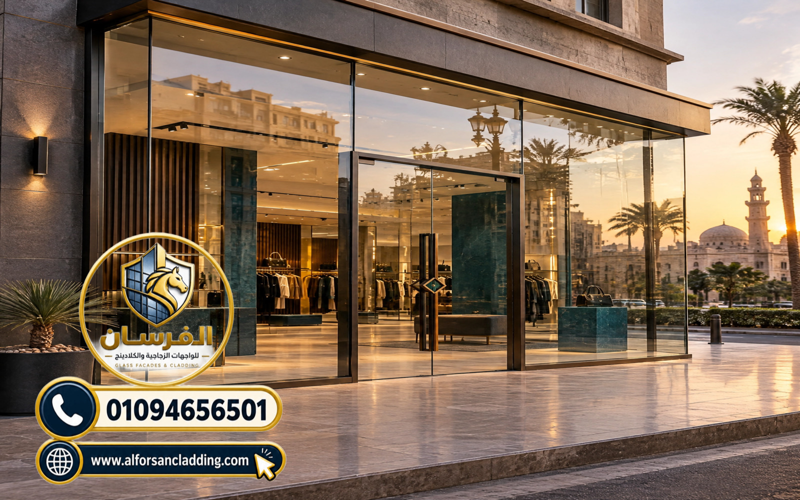 تركيب واجهات زجاج سيكوريت للمحلات التجارية في مصر